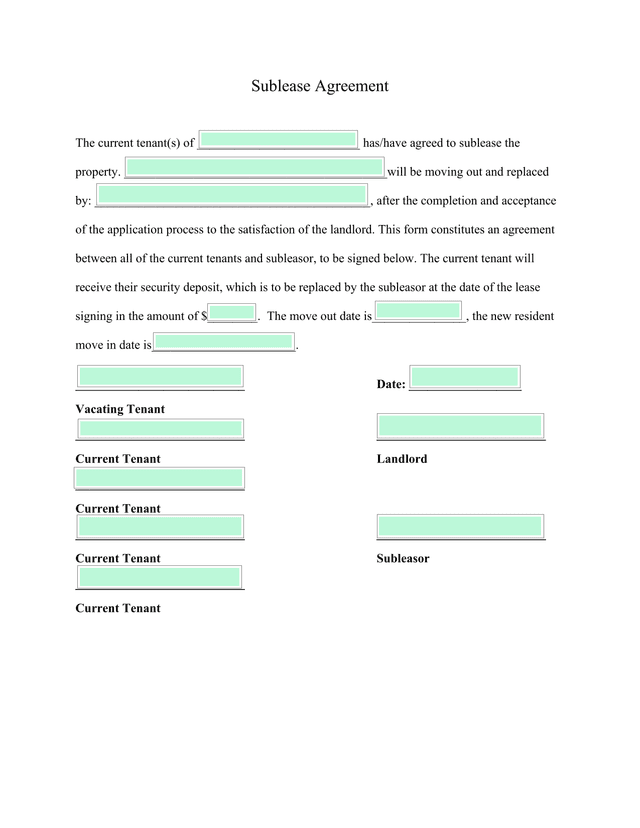 Sublease Agreement screenshot