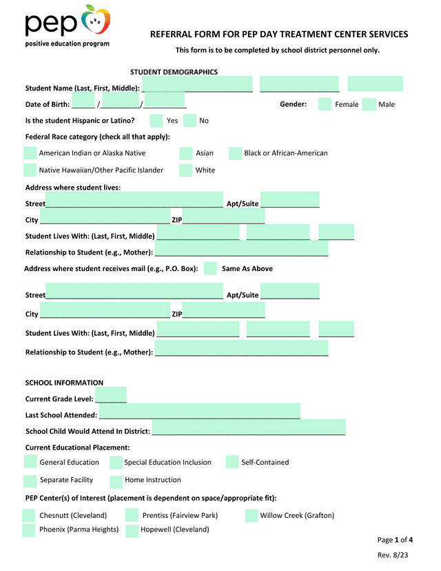 Referral Form For PEP Day Treatment Center Services screenshot