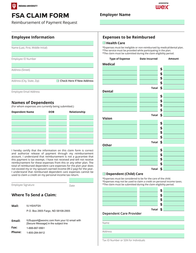 FSA CLAIM FORM screenshot