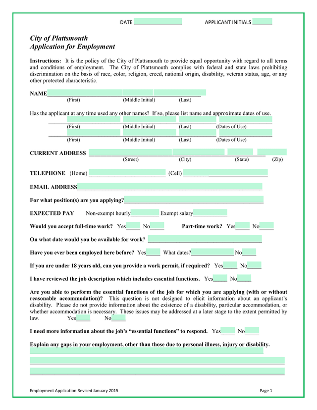Employment Application screenshot