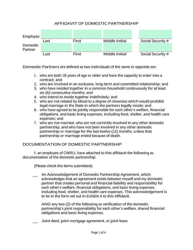 Affidavit Of Domestic Partnership screenshot
