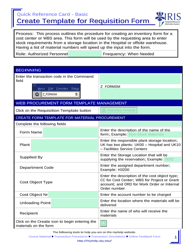 Create Template For Requisition Form screenshot