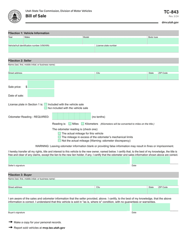Vehicle Bill Of Sale screenshot