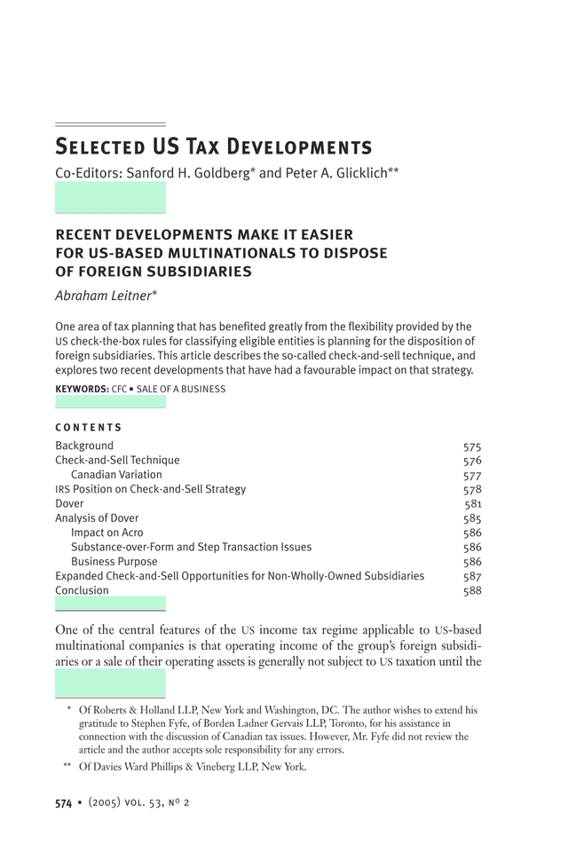 Selected US Tax Developments screenshot