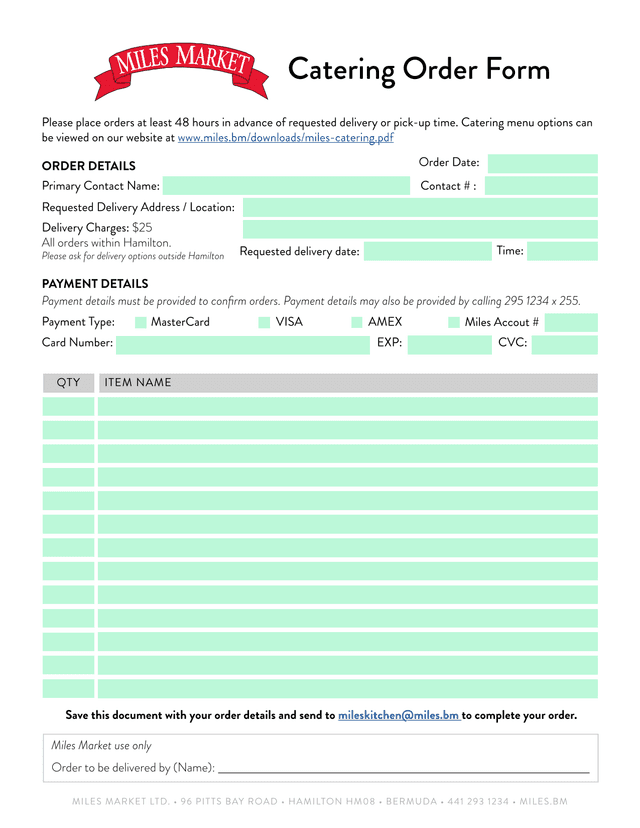 Catering Order Form screenshot