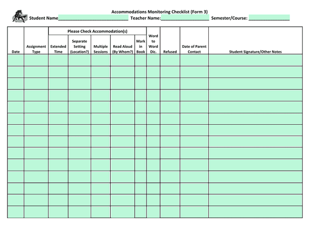 Accommodations Monitoring Checklist (Form 3) screenshot