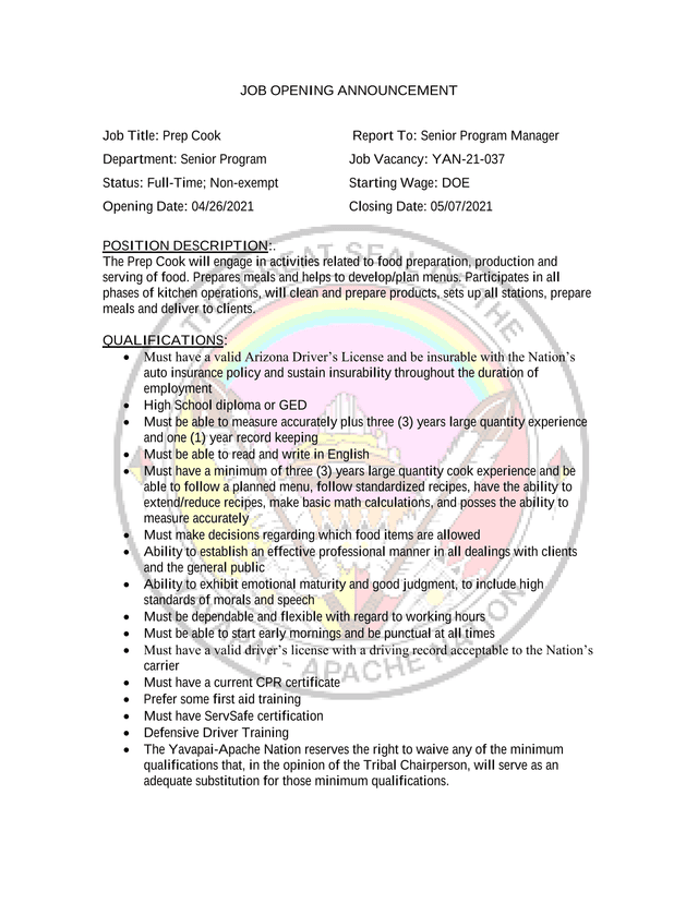 Job Opening Announcement   Prep Cook screenshot