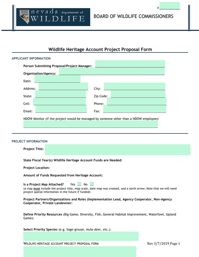 Wildlife Heritage Account Project Proposal Form screenshot