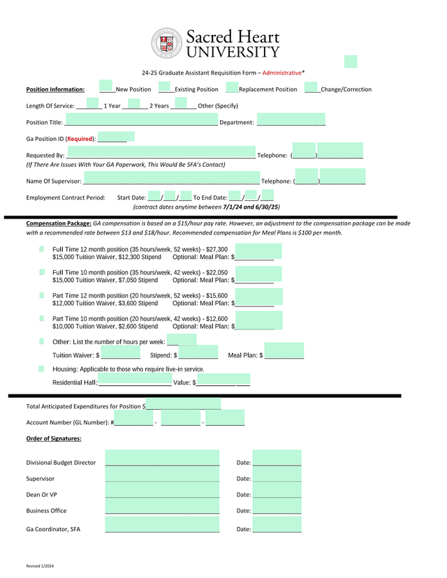 24 25 Graduate Assistant Requisition Form  Administrative screenshot