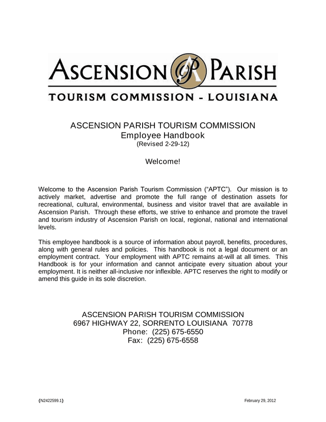 Ascension Parish Tourism Commission Employee Handbook screenshot