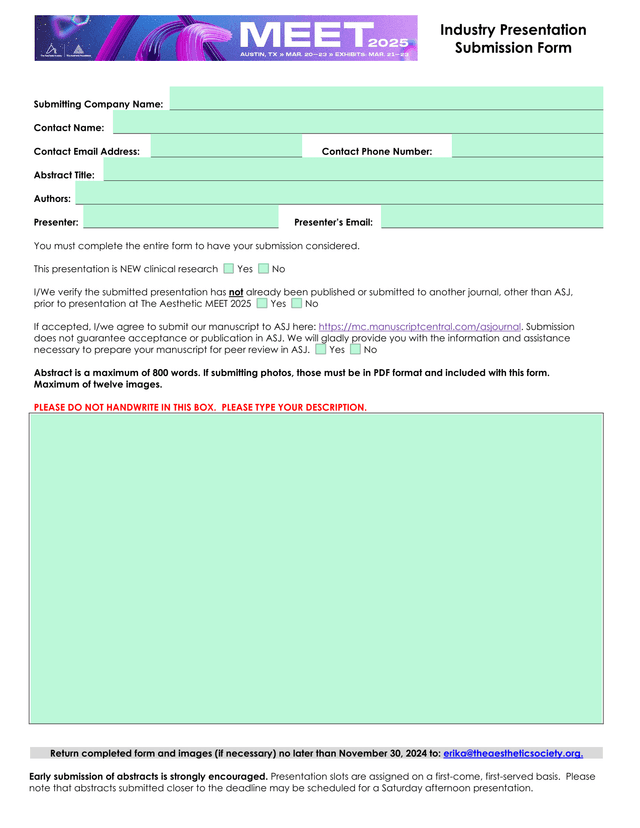 Industry Presentation Submission Form screenshot