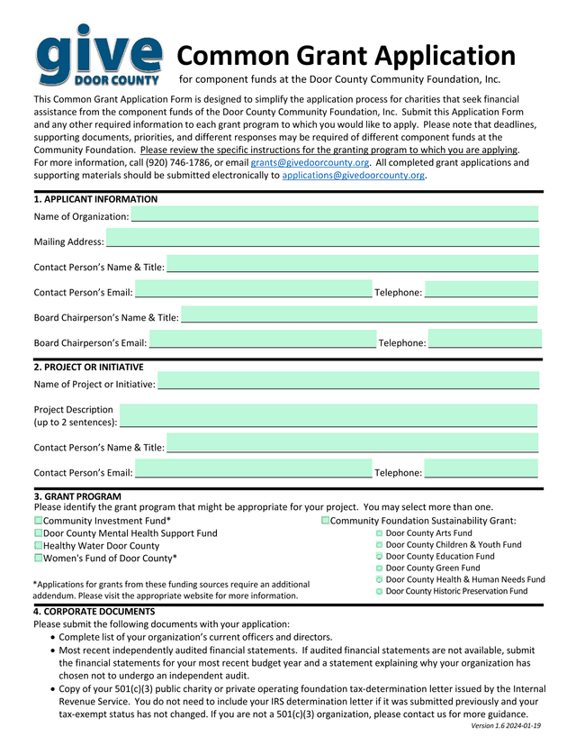 Common Grant Application screenshot