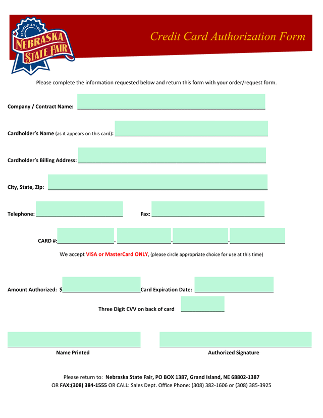 Credit Card Authorization Form screenshot