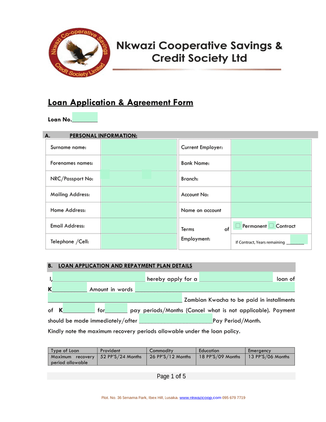 Loan Application  Agreement Form screenshot
