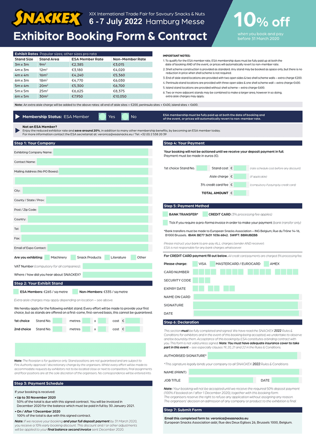 Exhibitor Booking Form  Contract screenshot
