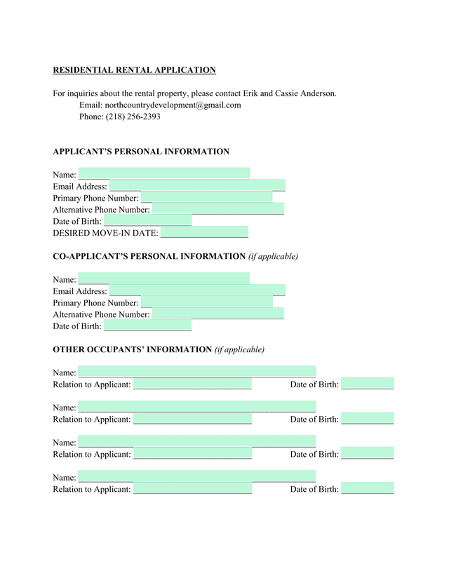 Residential Rental Application screenshot