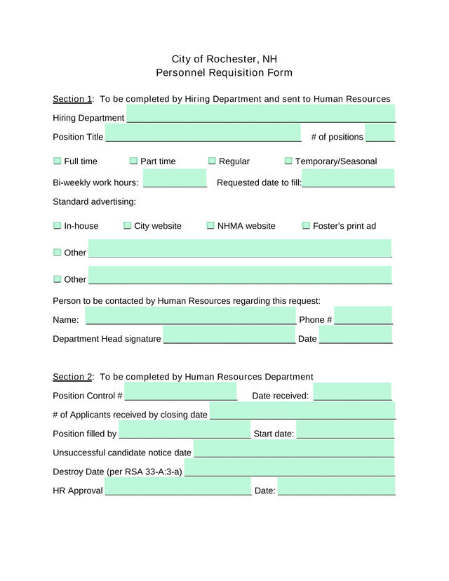 City Of Rochester, NH Personnel Requisition Form screenshot