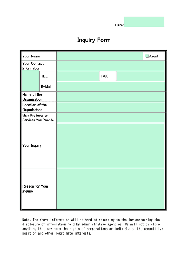 Inquiry Form screenshot