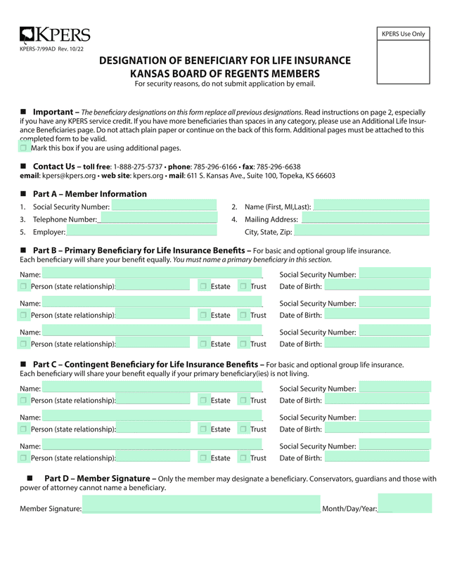 Designation Of Beneficiary For Life Insurance screenshot
