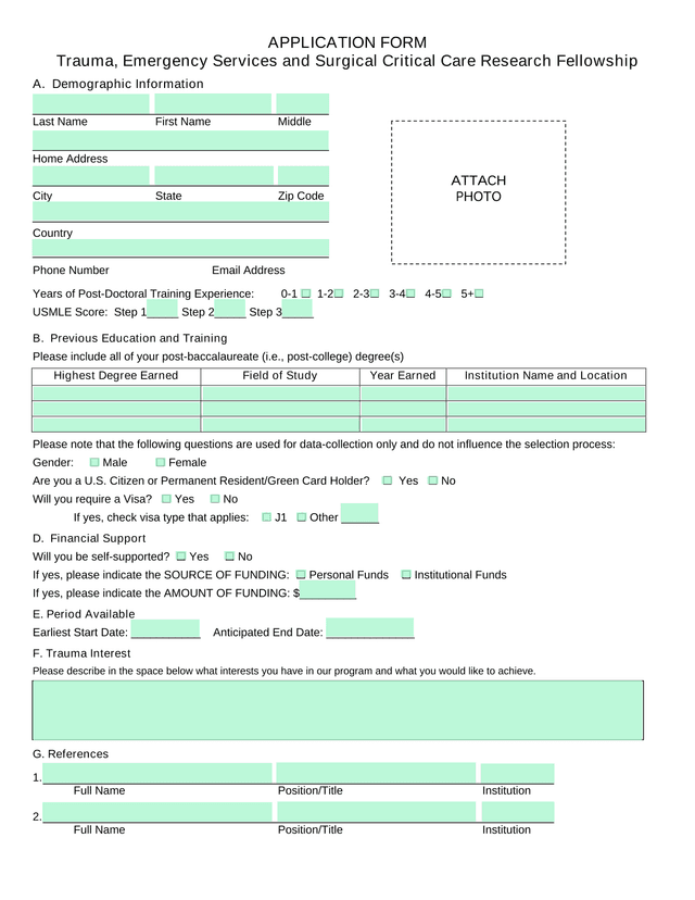 Application Form   Trauma, Emergency Services And Surgical Critical Care Research Fellowship screenshot