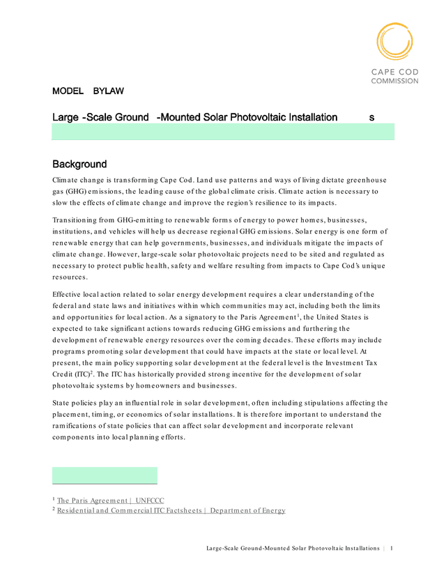 Large Scale Ground Mounted Solar Photovoltaic Installations Model Bylaw screenshot