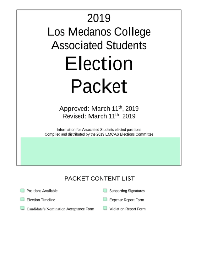2019 Los Medanos College Associated Students Election Packet screenshot