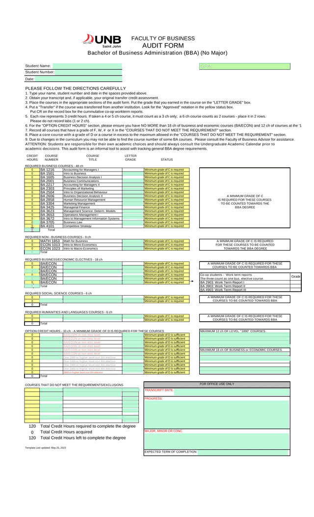 Course Credit Audit Form screenshot