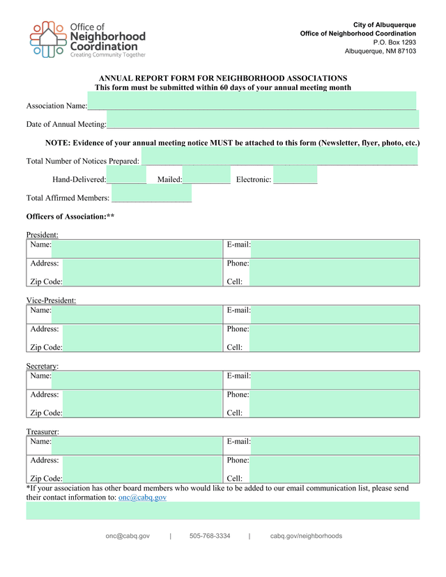 Annual Report Form For Neighborhood Associations screenshot
