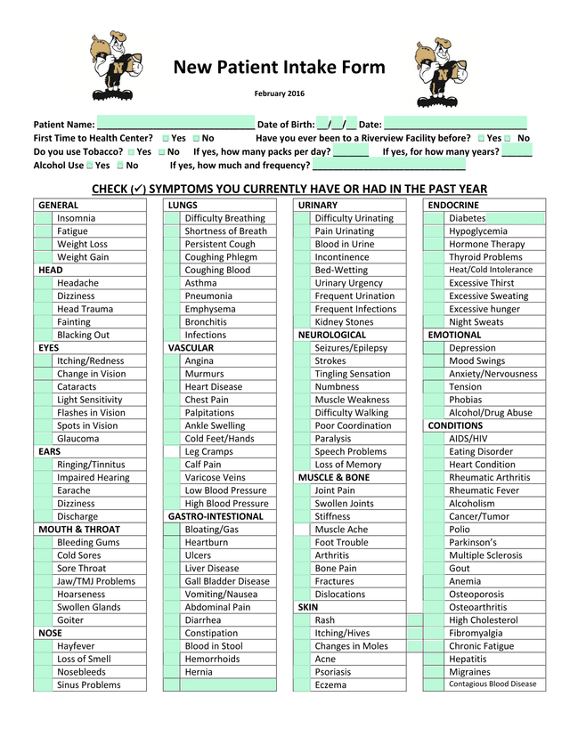 Medical History Form screenshot