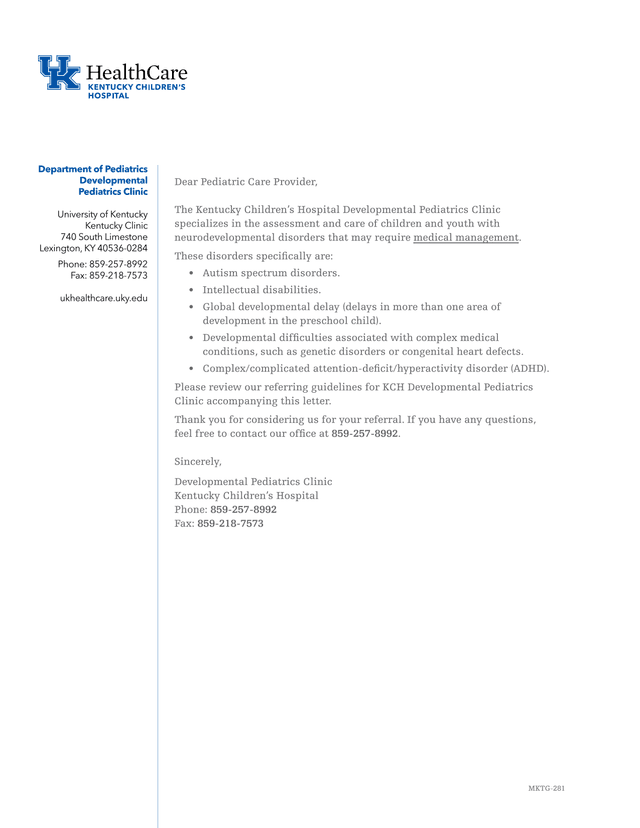 Referral Guidelines   Developmental Pediatrics Clinic screenshot