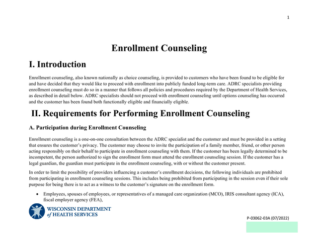 Enrollment Counseling screenshot