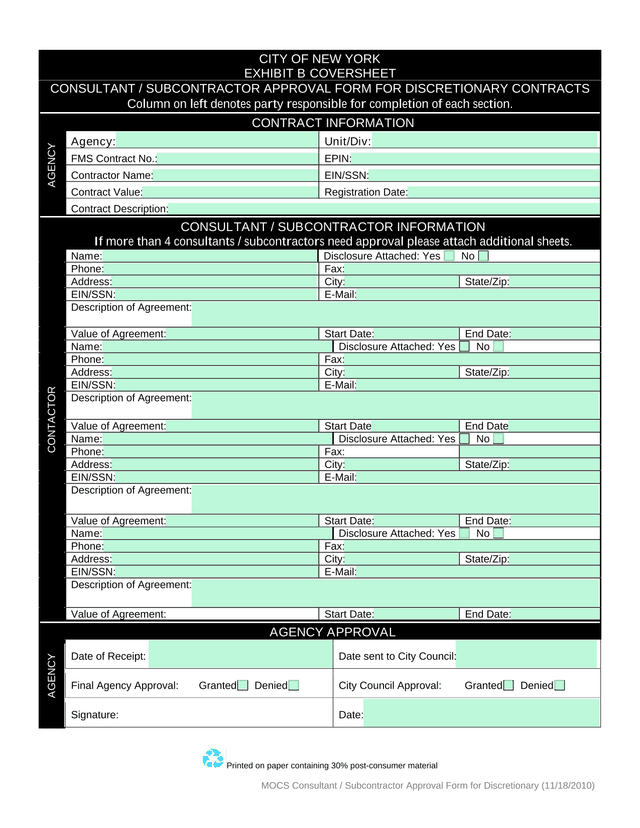 MOCS Consultant  Subcontractor Approval Form For Discretionary screenshot