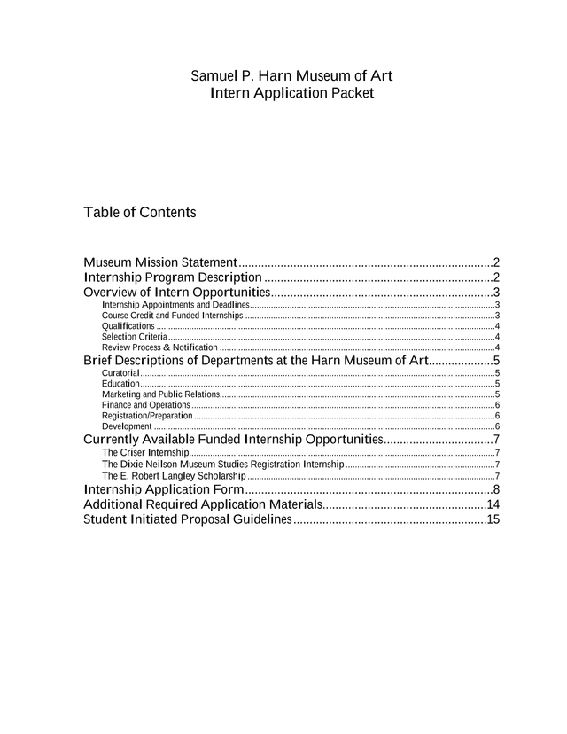 Samuel P. Harn Museum Of Art Intern Application Packet screenshot