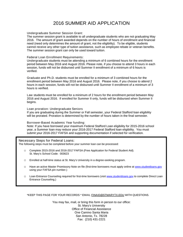 2016 Summer Aid Application screenshot