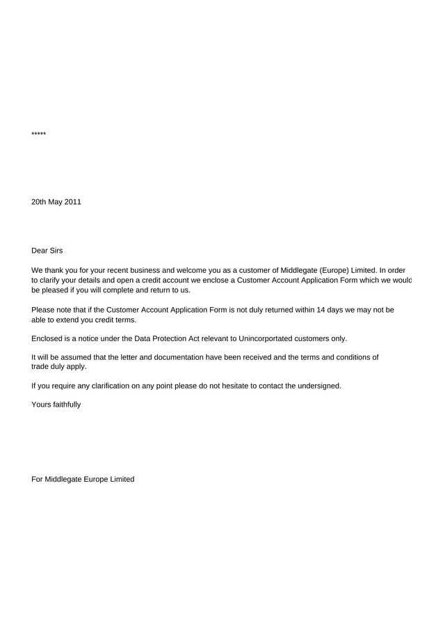 Customer Account Application Form screenshot