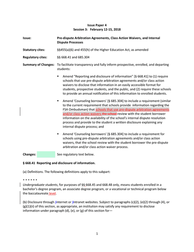 Issue Paper 4 Pre Dispute Arbitration Agreements, Class Action Waivers, And Internal Dispute Process screenshot