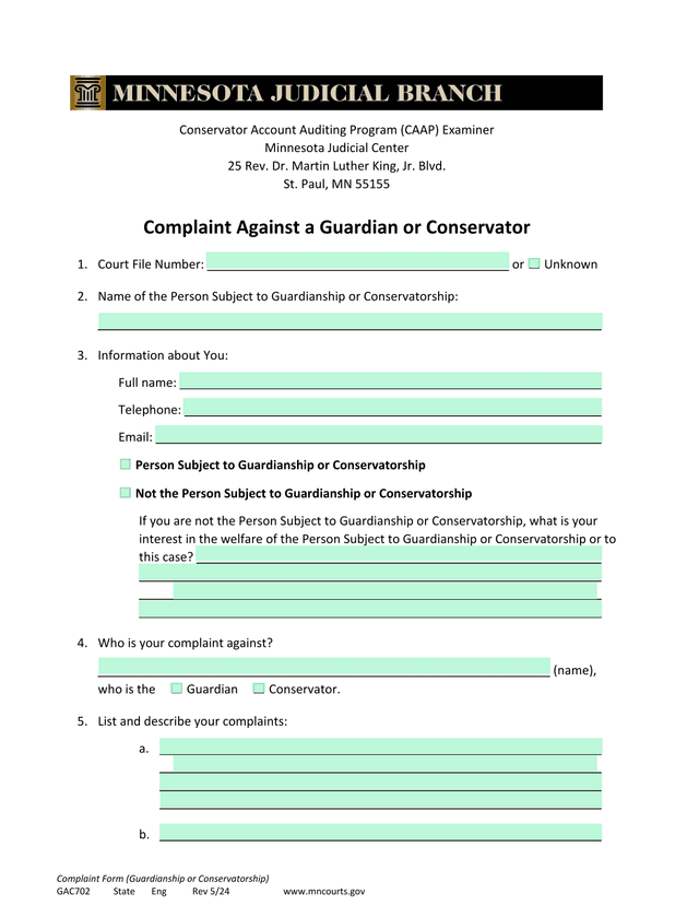 Complaint Form (Guardianship Or Conservatorship) screenshot