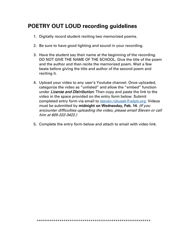 POETRY OUT LOUD Recording Guidelines screenshot