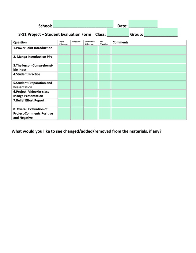 3 11 Project  Student Evaluation Form screenshot