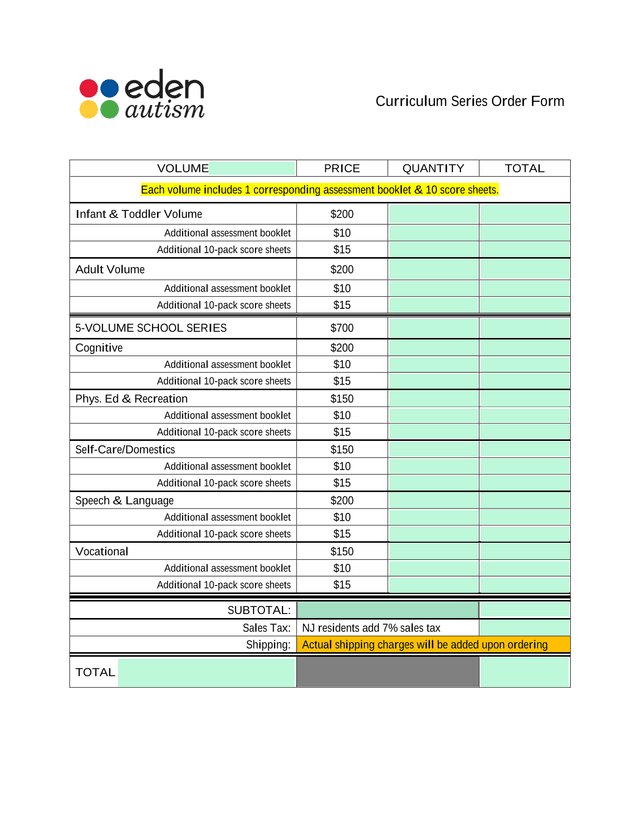 Curriculum Series Order Form screenshot