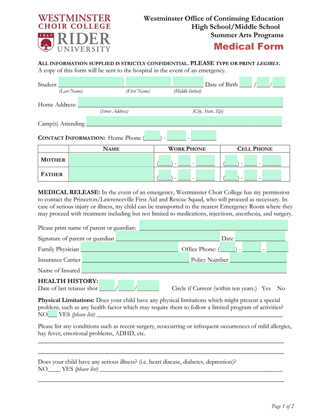 Medical Form screenshot