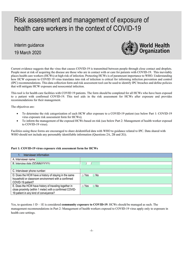 Risk Assessment And Management Of Exposure Of Health Care Workers In The Context Of COVID 19 screenshot