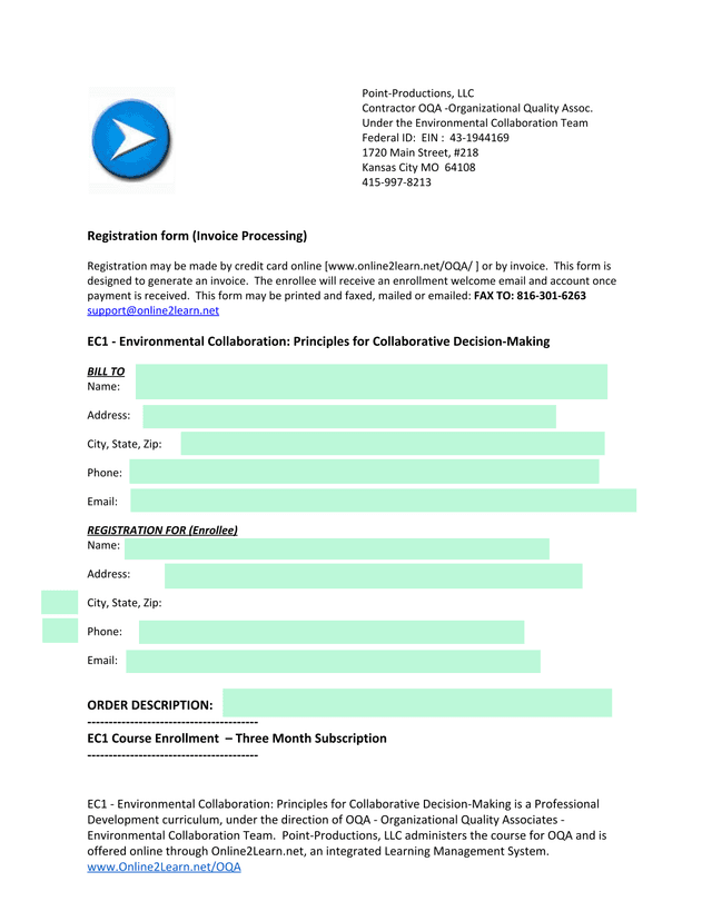 Registration Form (Invoice Processing) screenshot