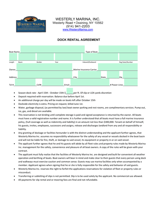 DOCK RENTAL AGREEMENT screenshot