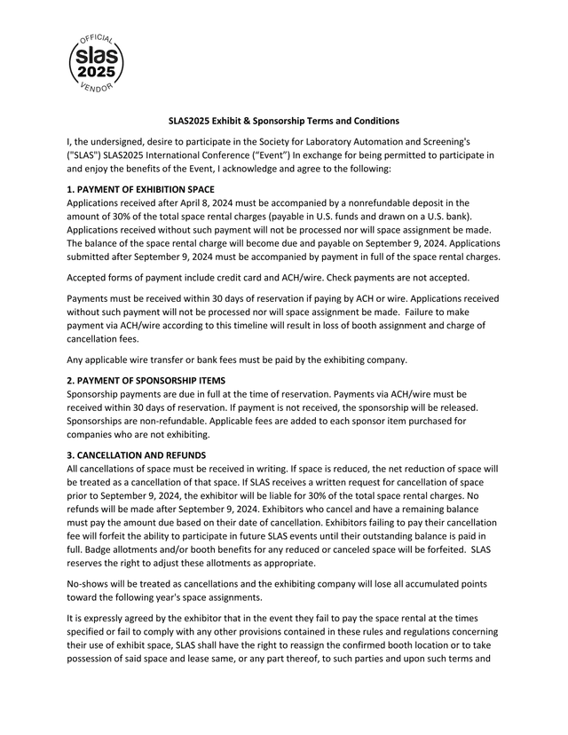 SLAS2025 Exhibit  Sponsorship Terms And Conditions screenshot