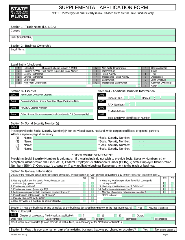 SUPPLEMENTAL APPLICATION FORM screenshot