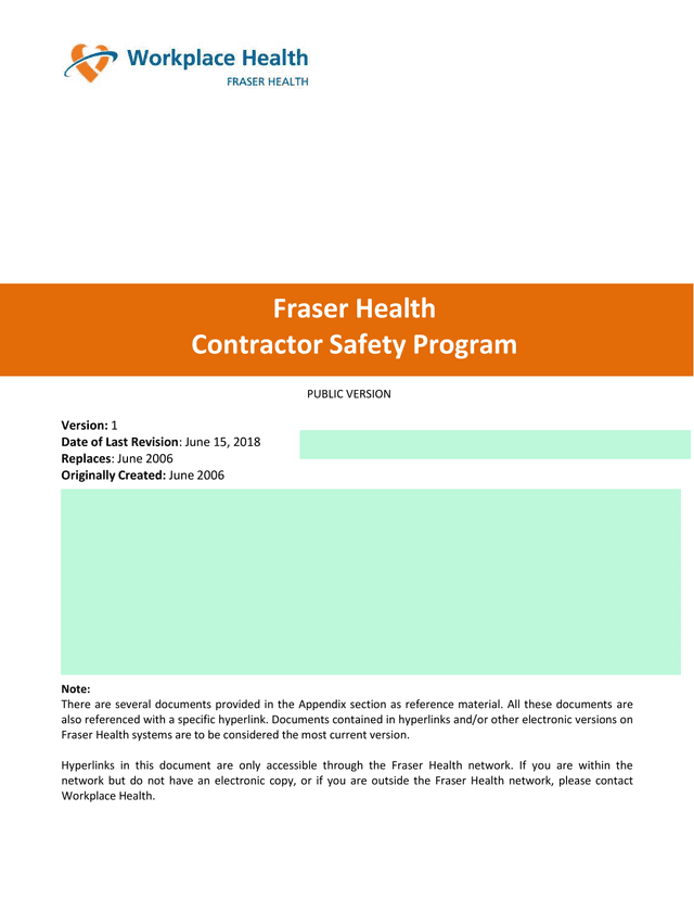 Fraser Health Contractor Safety Program screenshot