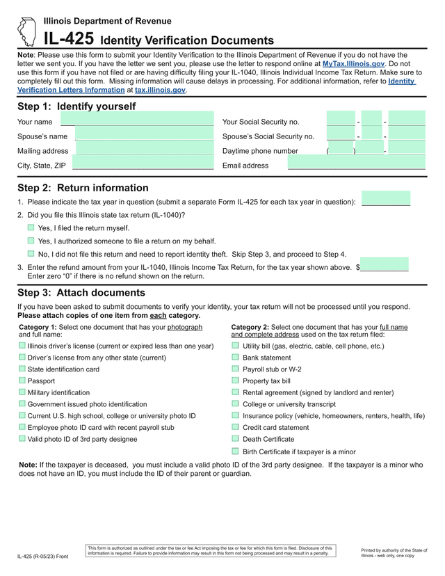 IL 425 Identity Verification Documents screenshot