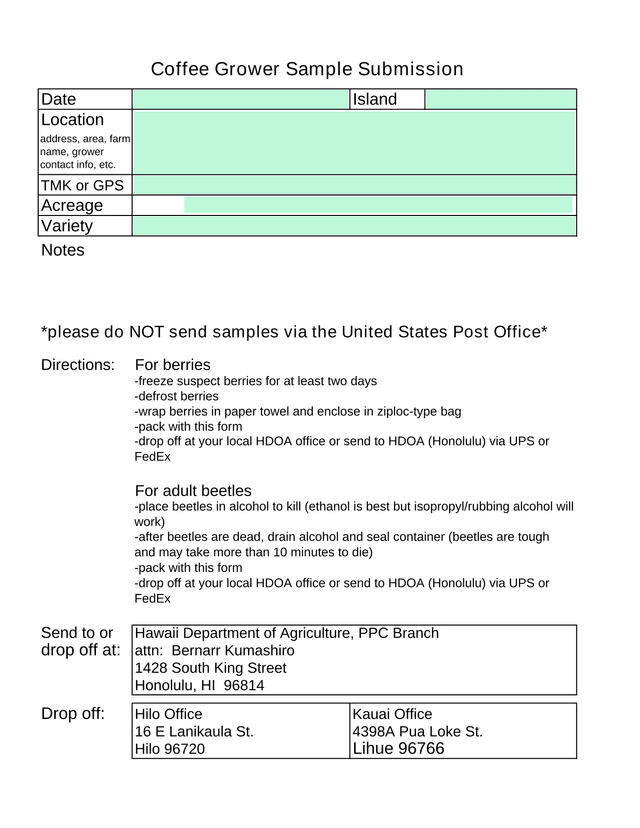 Coffee Grower Sample Submission screenshot