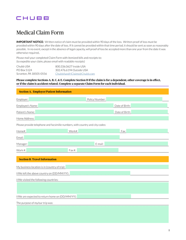 Medical Claim Form screenshot